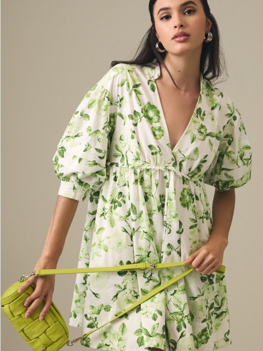 Nwot Maeve White Floral Button-Front Dress with Green Leaf Print - Picture 4 of 6
